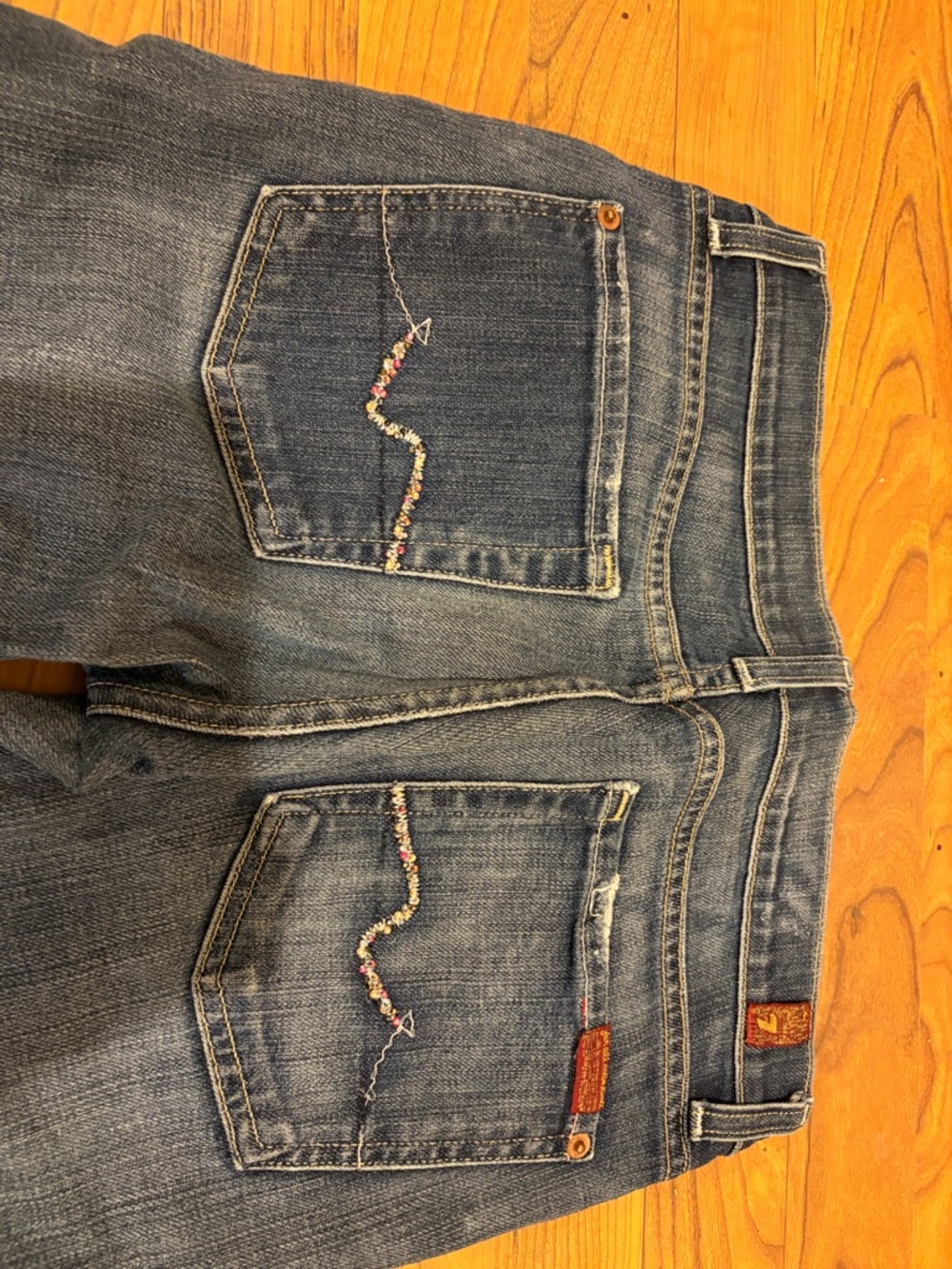 Embroidered Back Pocket Blue Jeans